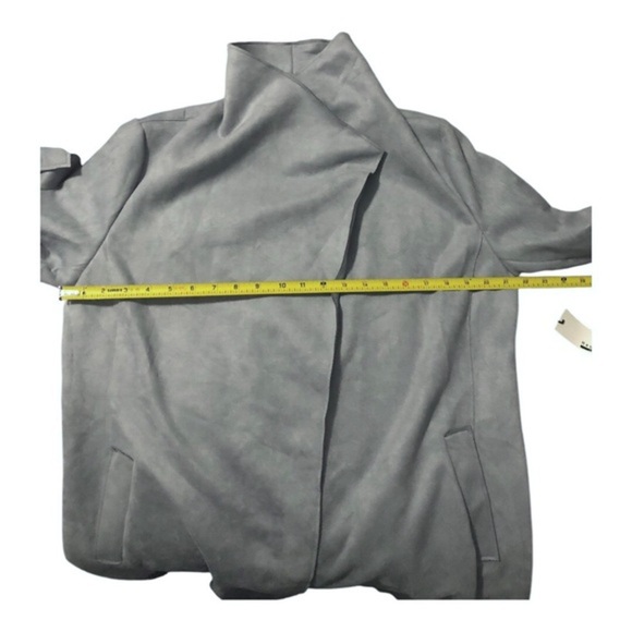 Haute monde Blue faux suede oversized shawl collar belted trench coat size Large - Picture 16 of 16